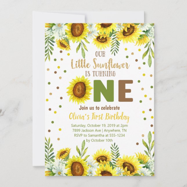 Little Sunflower Girl First Birthday Invitation (Front)