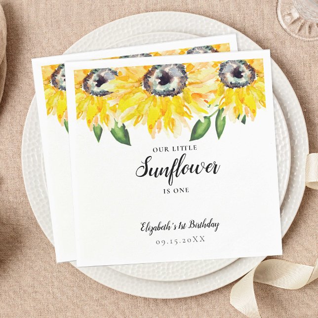 Little Sunflower is One First Birthday Elegant  Napkin (Creator Uploaded)