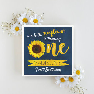 Little Sunflower Navy Blue 1st Birthday Napkin