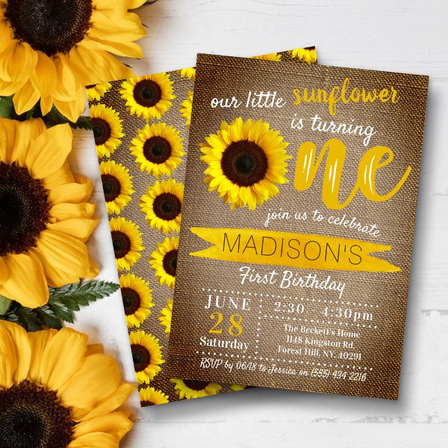 Little Sunflower Rustic Burlap 1st Birthday Invitation (Creator Uploaded)