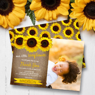 Little Sunflower Rustic Burlap Photo Birthday Thank You Card