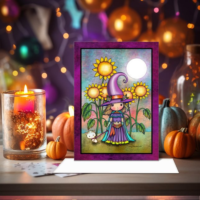 Little Sunflower Witch Cute  Halloween Art Card (Creator Uploaded)
