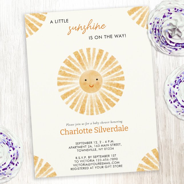 Little Sunshine Baby Shower Invitation Postcard (Little Sunshine gender neutral baby shower invitation postcard with custom text)