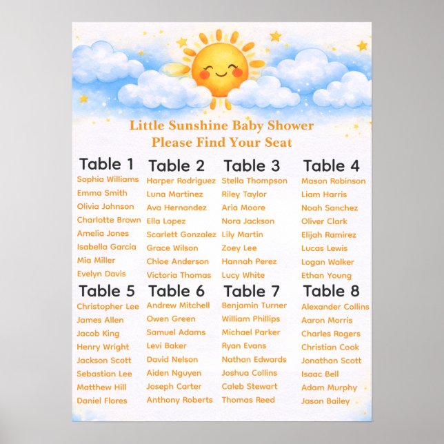 Little Sunshine Baby Shower Seating Chart (Front)