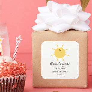Little Sunshine Baby Shower Thank You Favours Square Sticker