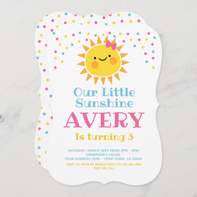 Little Sunshine Birthday Invitation (Front/Back)