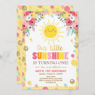 Little sunshine Birthday invitation Pink Floral