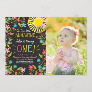 Little Sunshine Birthday Party Invitation Floral