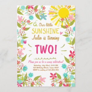 Little Sunshine Birthday Party Invitation Floral