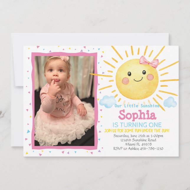 Little Sunshine Birthday Photo Invitation -A159  (Front)
