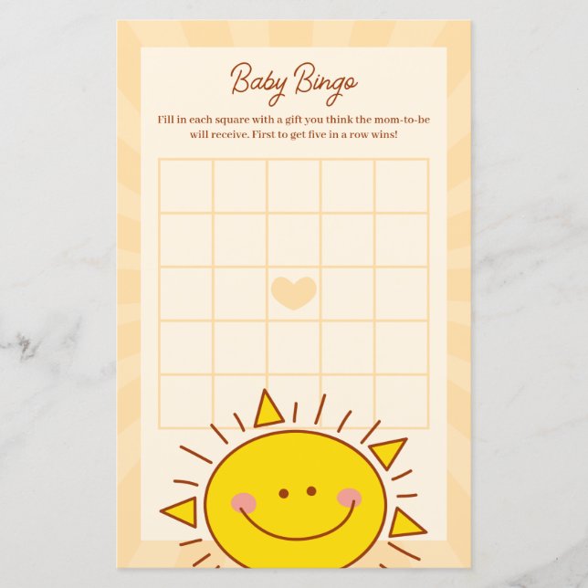 Little Sunshine Boy Baby Shower Bingo Game (Front)