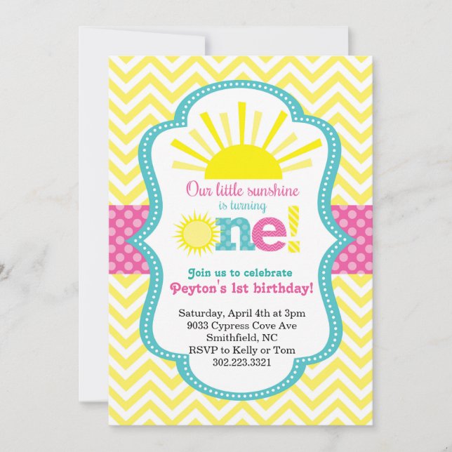 Little Sunshine First Birthday Party Invitation (Front)