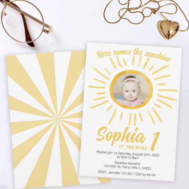 Little sunshine first sun birthday photo invitation (Creator Uploaded)