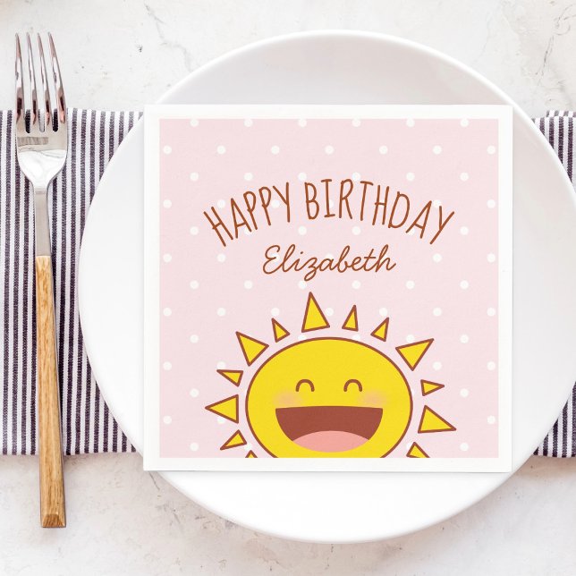 Little Sunshine Girl Birthday Happy Birthday Party Napkin (Creator Uploaded)