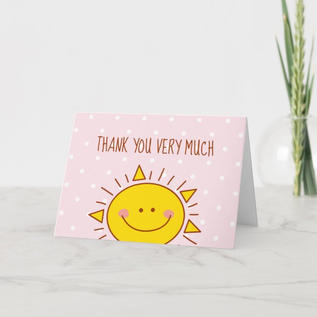 Little Sunshine Girl Birthday Pink Thank You Card (Front)