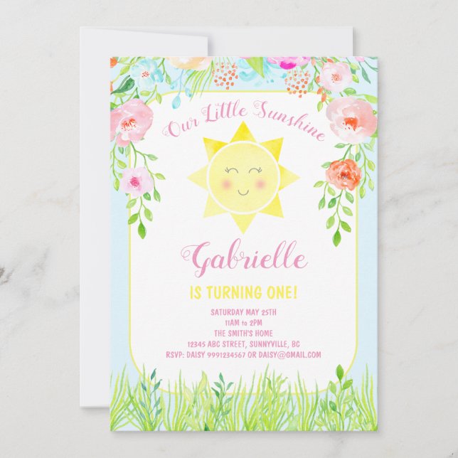 Little Sunshine Invitation, Sunshine Party Invite (Front)