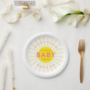 Little Sunshine is on the way Neutral Baby Shower Paper Plate