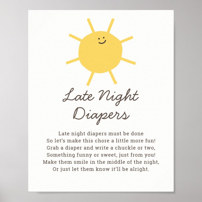 Little Sunshine Late Night Diapers Game Sign (Front)