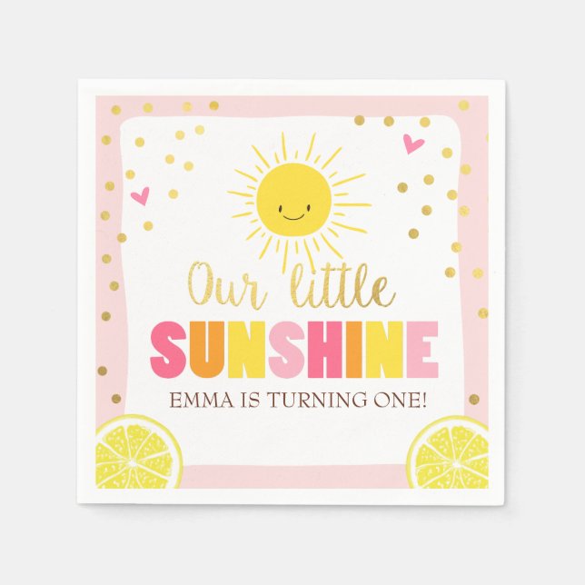 Little sunshine Paper Napkin Pink Gold Lemonade (Front)