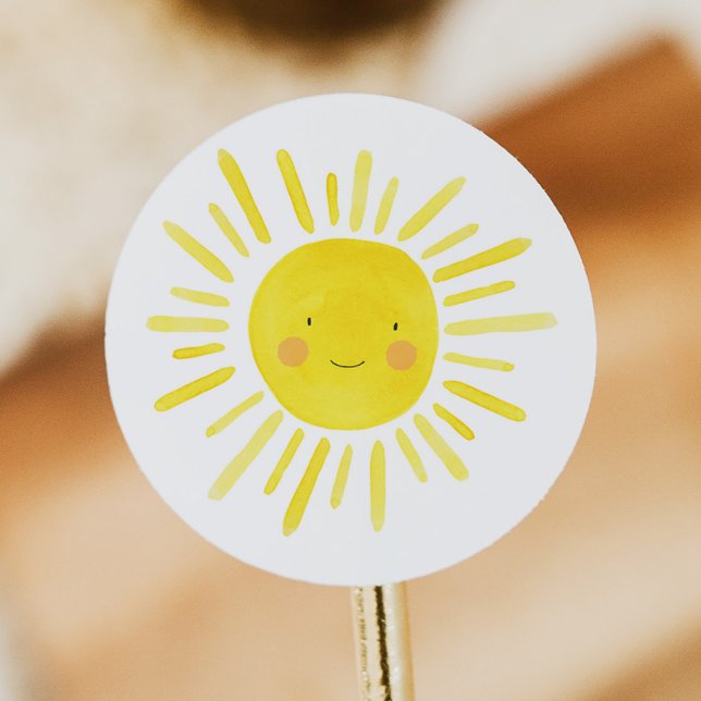 Little Sunshine Party Yellow Sun Classic Round Sticker (Creator Uploaded)