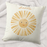 Little Sunshine Personalised Cushion<br><div class="desc">A happy yellow watercolor sunshine on a soft cream background.  Change the modern script name to customise.  Original art by Nic Squirrell.</div>