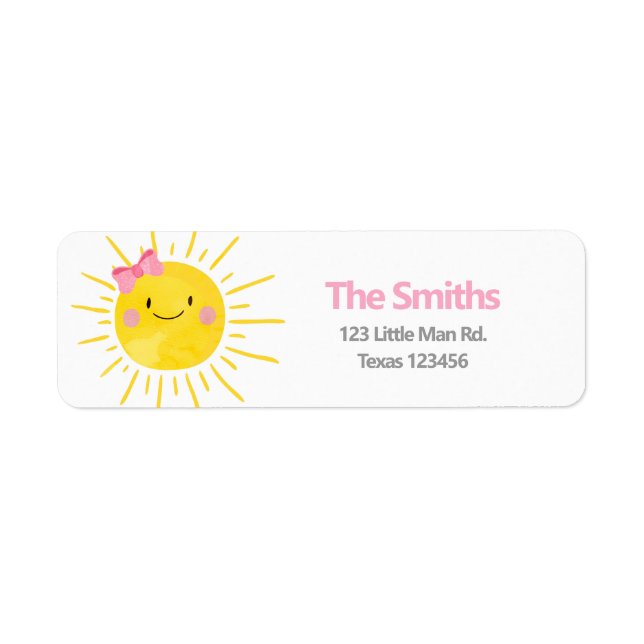 Little Sunshine Pink Girl Bow Return Address Label (Front)