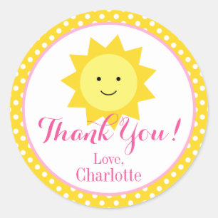 Little Sunshine Pink Yellow Birthday Small Favour Classic Round Sticker