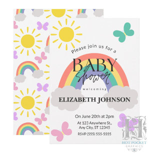 Little Sunshine & Rainbows Baby Shower Invitation