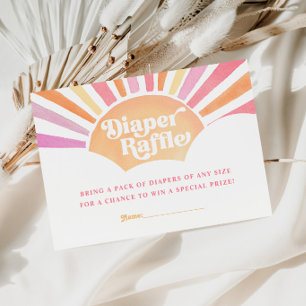 Little Sunshine Retro Pink Sun Girl Diaper Raffle Enclosure Card