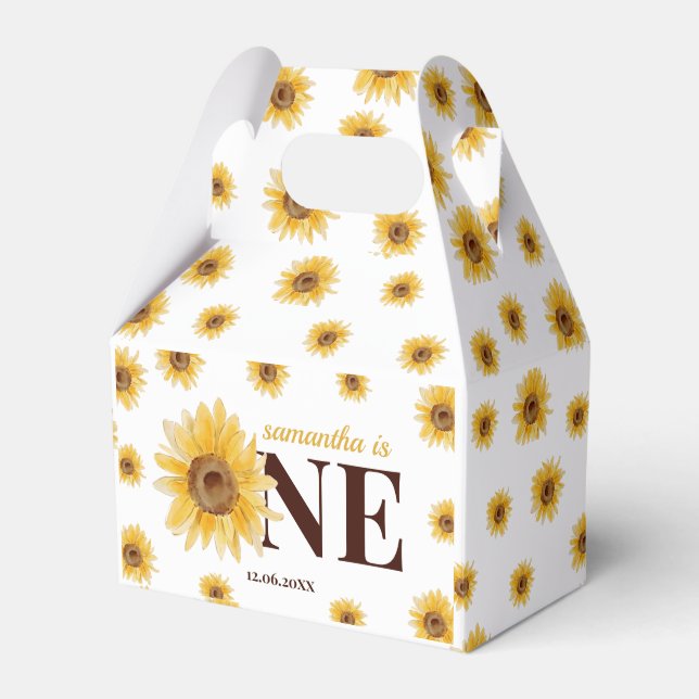 Little Sunshine Sunflower 1st Birthday Favour Box (Front Side)