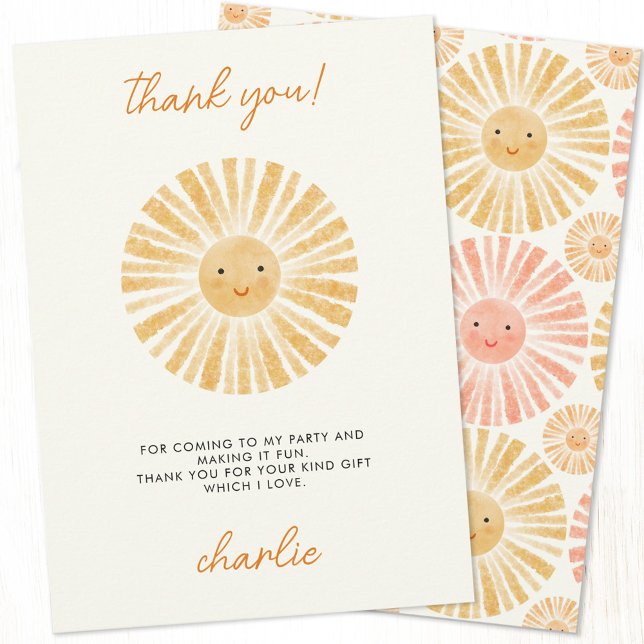 Little Sunshine Thank You Card (Little sunshine personalized custom text thank you card)