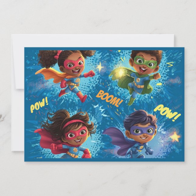 Little Superheroes Party Invitation (Front)