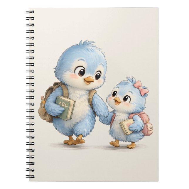 Little Sweet Blue Bird Siblings Spiral Notebook (Front)