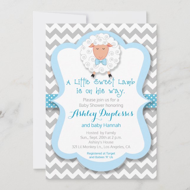 Little Sweet Lamb Boy Baby Shower Invitation (Front)