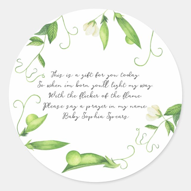 Little Sweet Pea Baby Shower Prayer Baby Classic Round Sticker (Front)