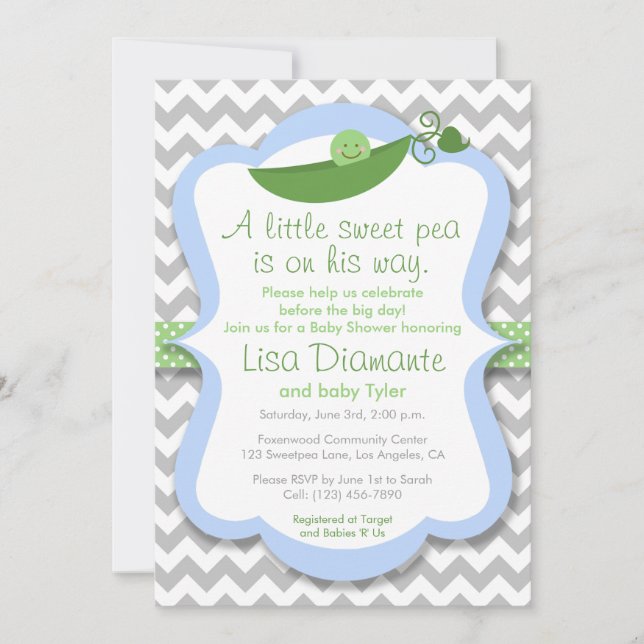 Little Sweet Pea Boy Baby Shower Invitation (Front)