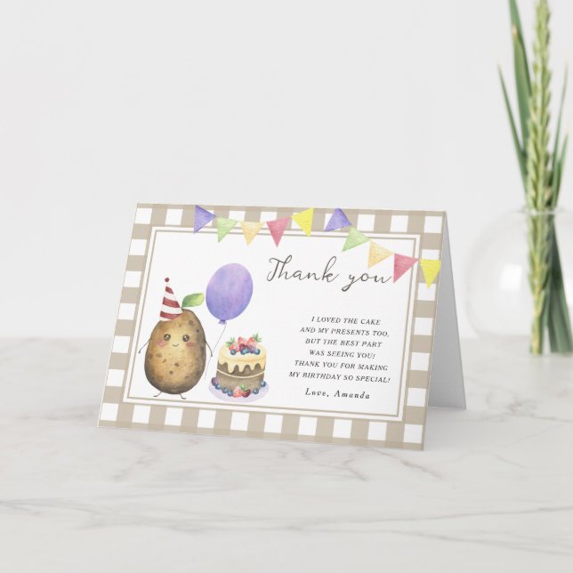 Little Sweet Potato birthday party thank you Card (Front)