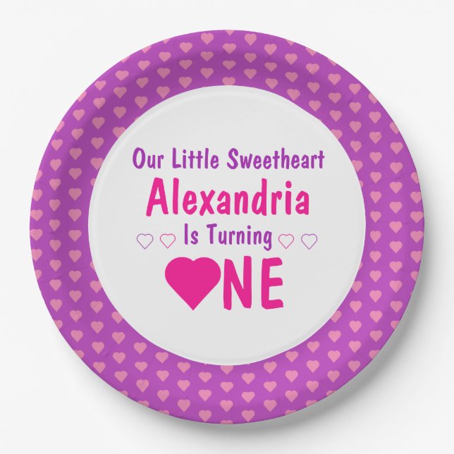 Little Sweetheart 1st Birthday Paper Plate (Front)