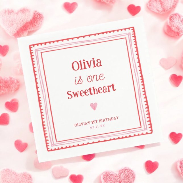 Little Sweetheart 1st Birthday Party Napkin (Creator Uploaded)