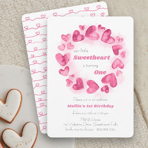 Little Sweetheart 1st Birthday Pink Love Heart Invitation