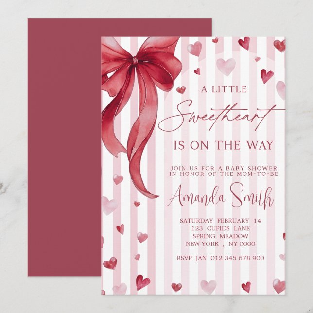 Little Sweetheart Baby Shower Bow Invitation (Front/Back)