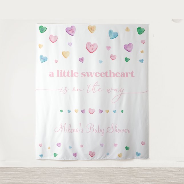 Little Sweetheart Baby Shower Conversation Hearts Tapestry (Front)