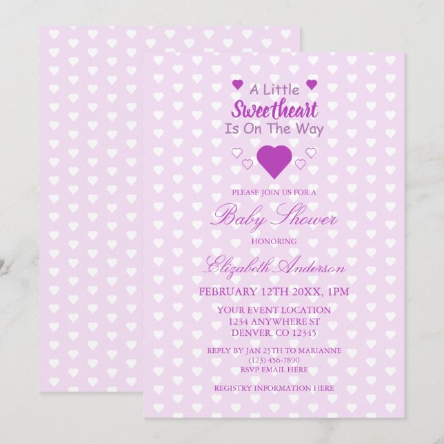 Little Sweetheart Baby Shower Invitation (Front/Back)