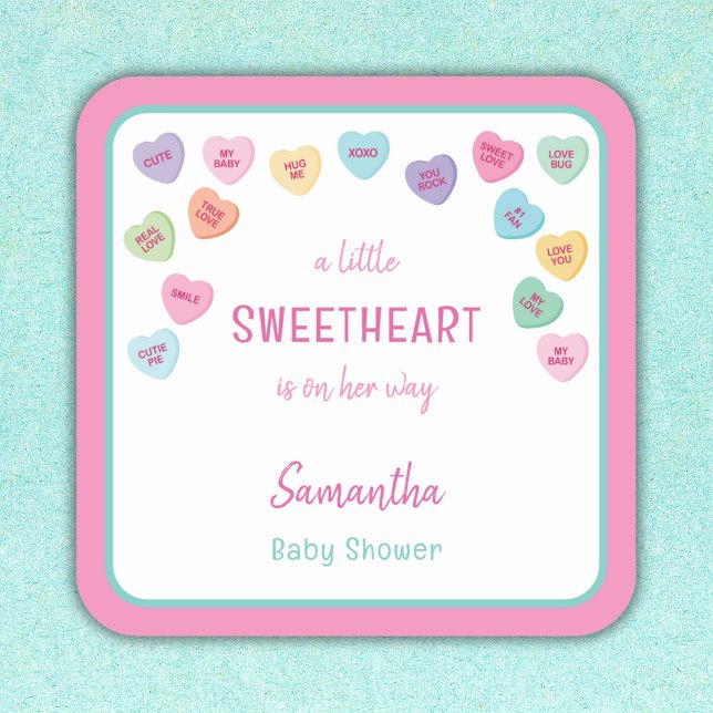 little Sweetheart baby shower Square Sticker (Creator Uploaded)