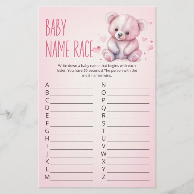 Little sweetheart bear Baby Shower game (Front)
