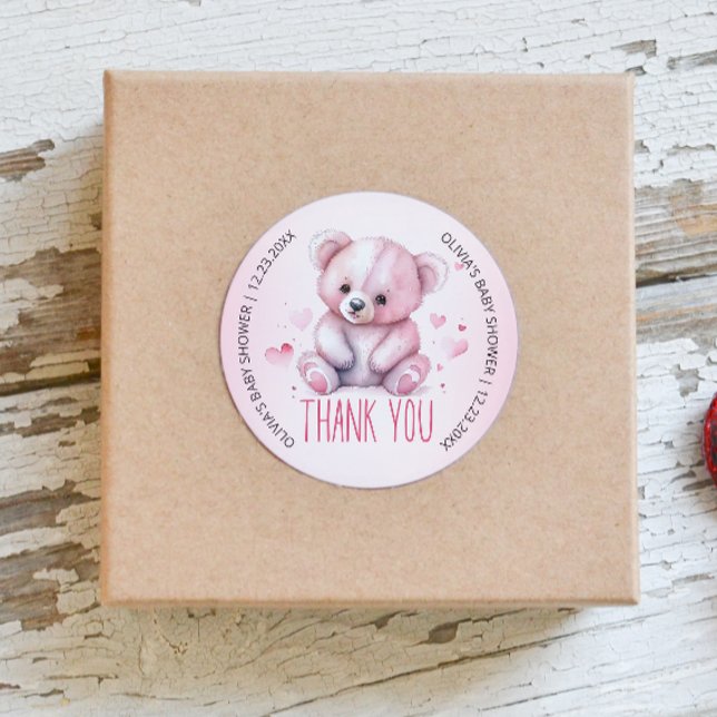 Little sweetheart bear Baby Shower Thank you Classic Round Sticker (Creator Uploaded)
