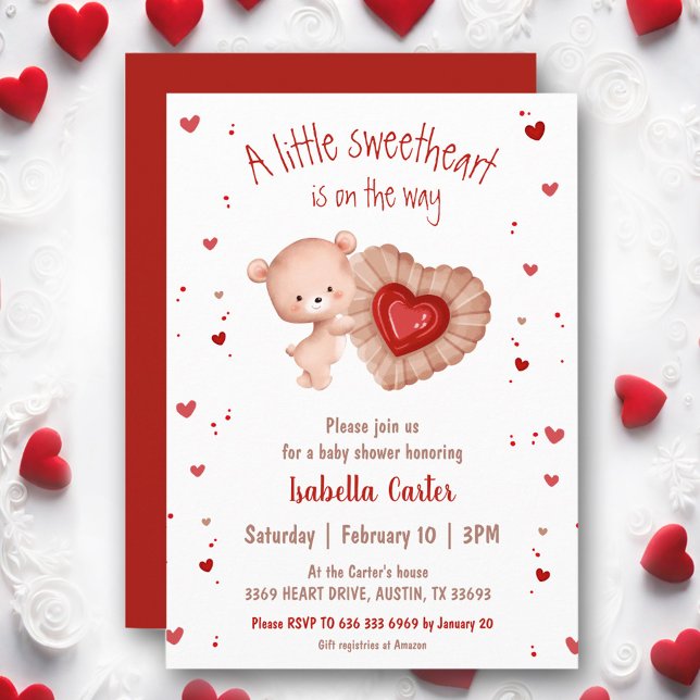 Little Sweetheart Bear Red Valentines Baby Shower Invitation (Little Sweetheart Bear Red Valentines Baby Shower Invitation)