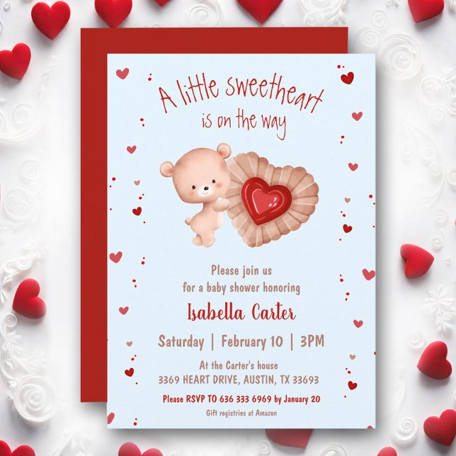 Little Sweetheart Bear Valentines Boy Baby Shower Invitation (Little Sweetheart Bear Valentines Boy Baby Shower Invitation)