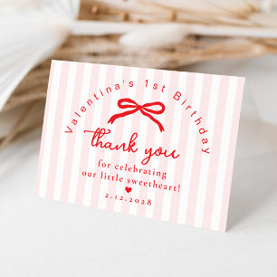 Little Sweetheart Birthday Coquette  Pink Red Bow Thank You Card