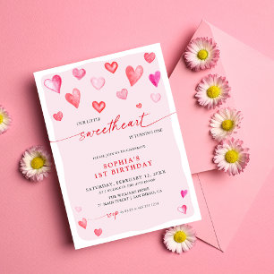 Little Sweetheart Birthday Hearts Invitation